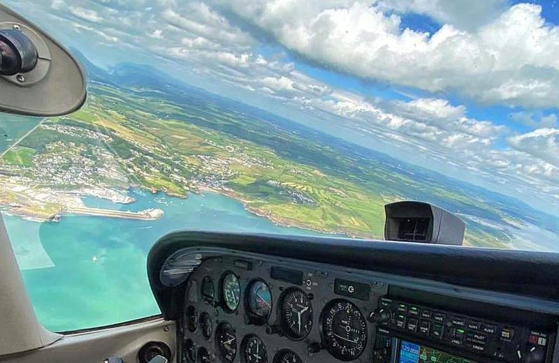 The Irish coastline seen from the cockpit